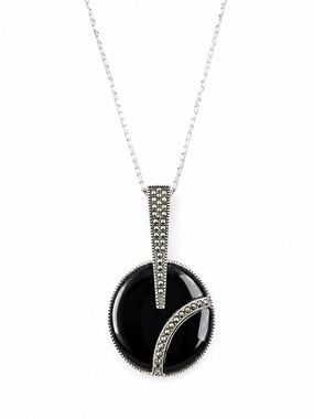 Judith Jack Elegant Black Onyx and 925 Sterling Silver Pendant Necklace